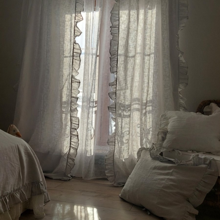 Ľanové závesy svetlá sivá/light grey set 2 kusy