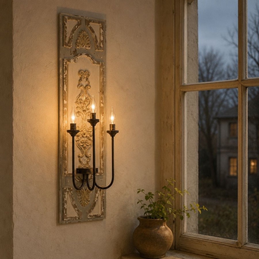 Nástenná lampa drevo a kov