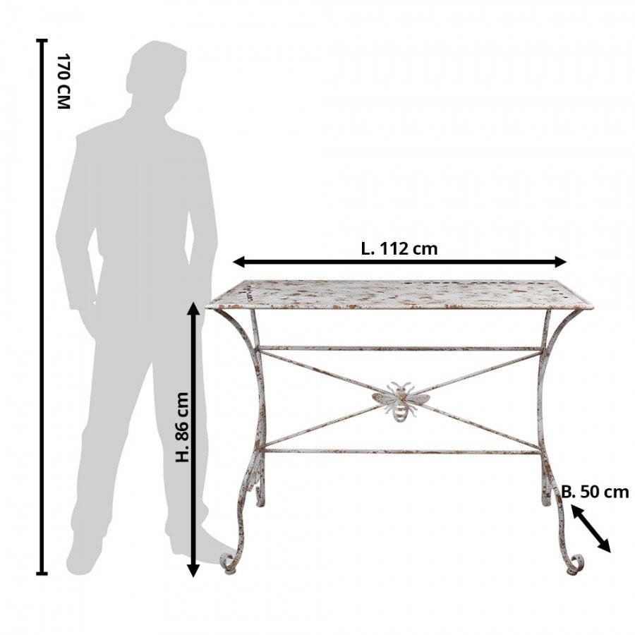 Kovový zahradný stolík so včelou
