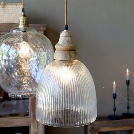 Sklenená lampa s drevom 33cm