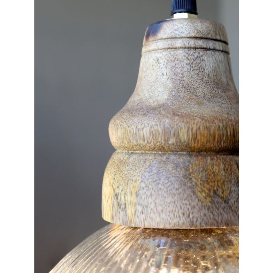 Sklenená lampa s drevom 33cm