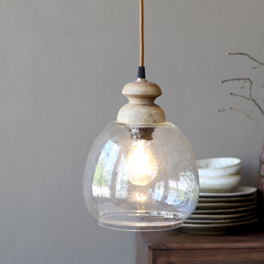 Sklenená lampa s drevom 25cm