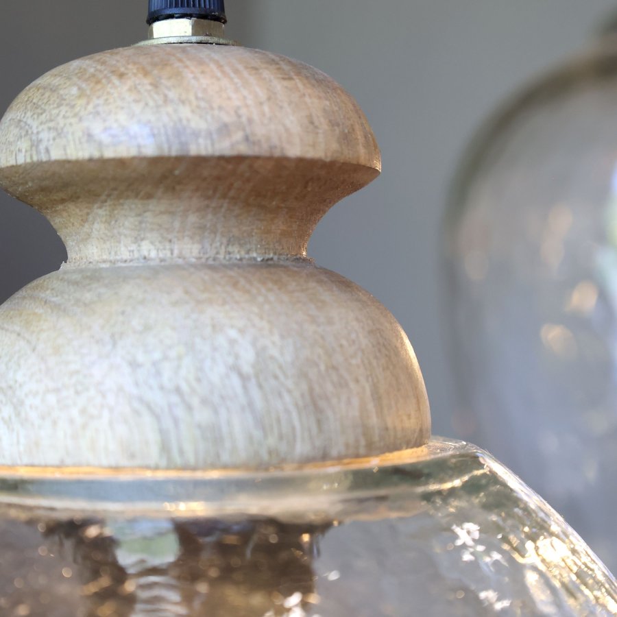 Sklenená lampa s drevom 25cm