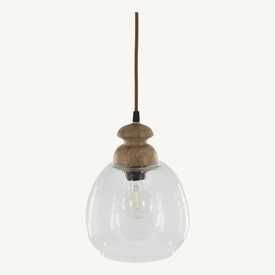 Sklenená lampa s drevom 25cm