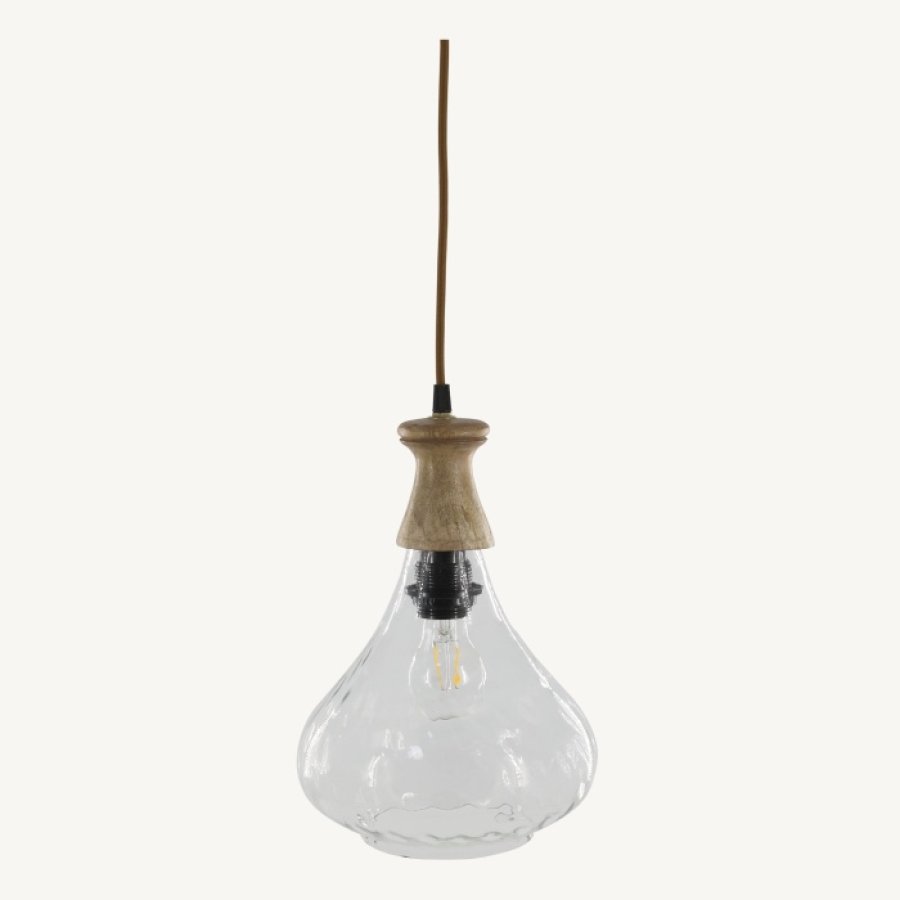 Sklenená lampa s drevom