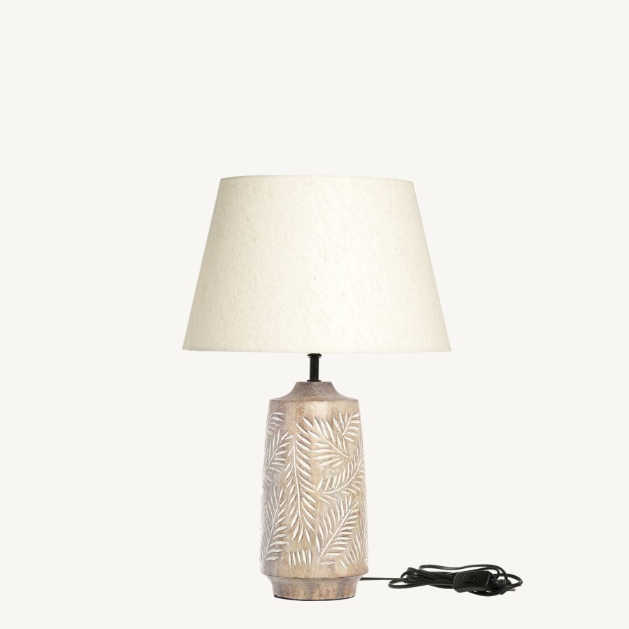 Stolová lampa s drevenou nohou