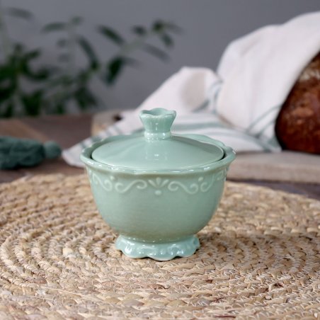 Provence Sugar Bowl – Porcelánová cukornička v šalviovo-zelenej farbe