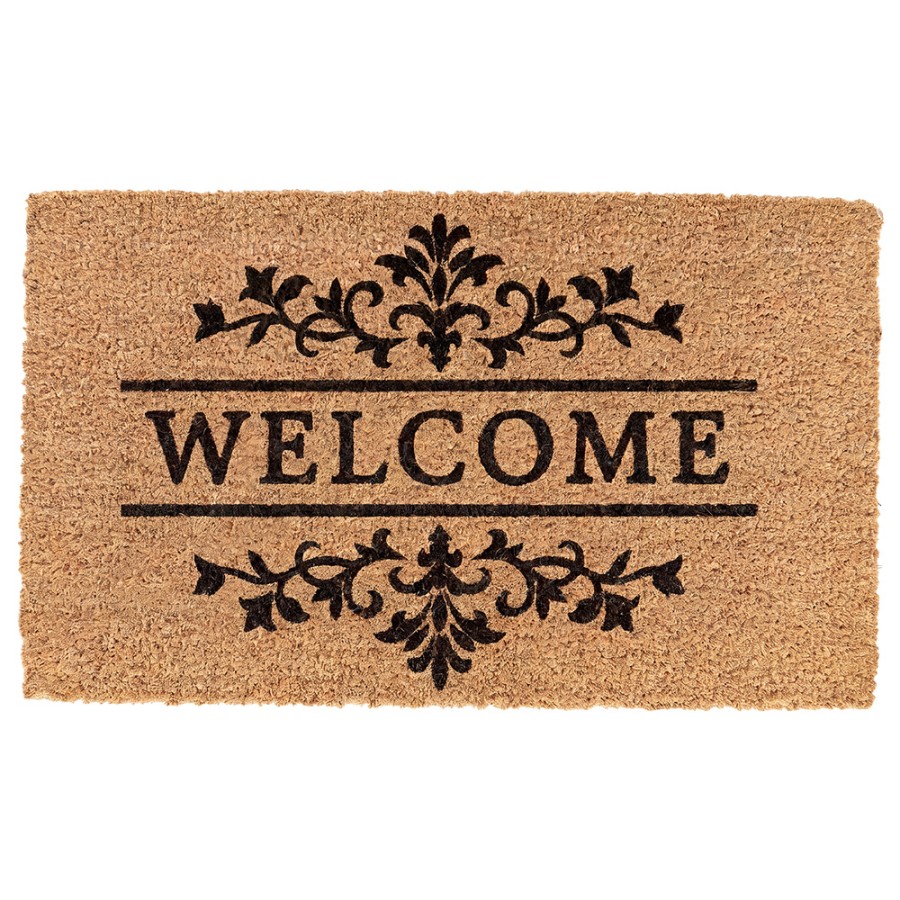 Elegantná hnedá kokosová rohožka Welcome s ornamentmi. Štýlový doplnok pred dvere v rustikálnom, vintage a provence štýle, ktorý