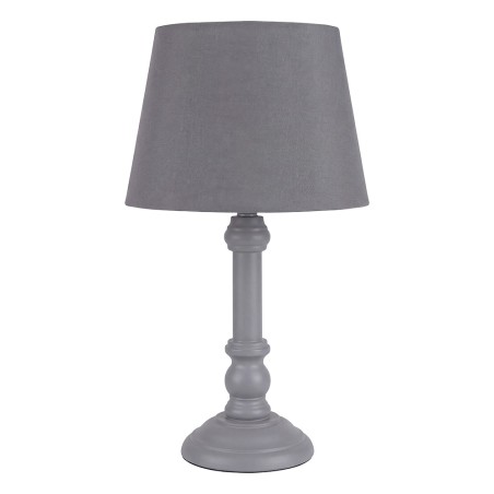 Šedá Vintage  drevená stolná lampa s textilným tienidlom –