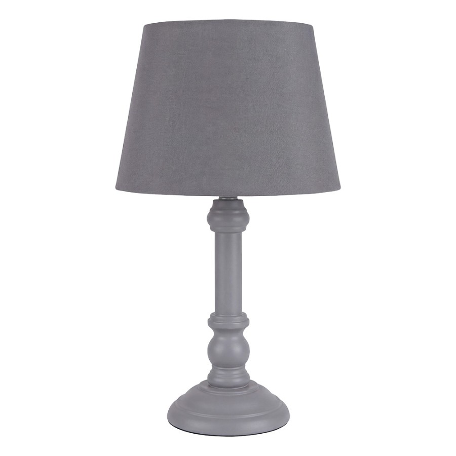 Šedá drevená stolná lampa s tienidlom
