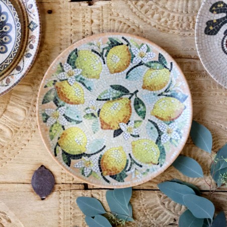 Chartres mozaikový podnos s citrónmi Ø 26,5 cm – melón & krém
