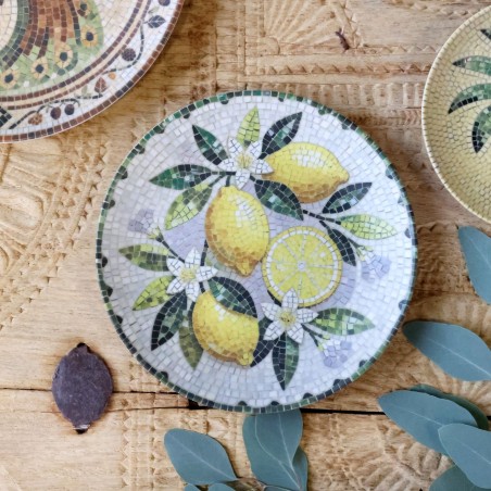 Chartres mozaikový podnos s citrónmi Ø 21 cm – melón & zelená