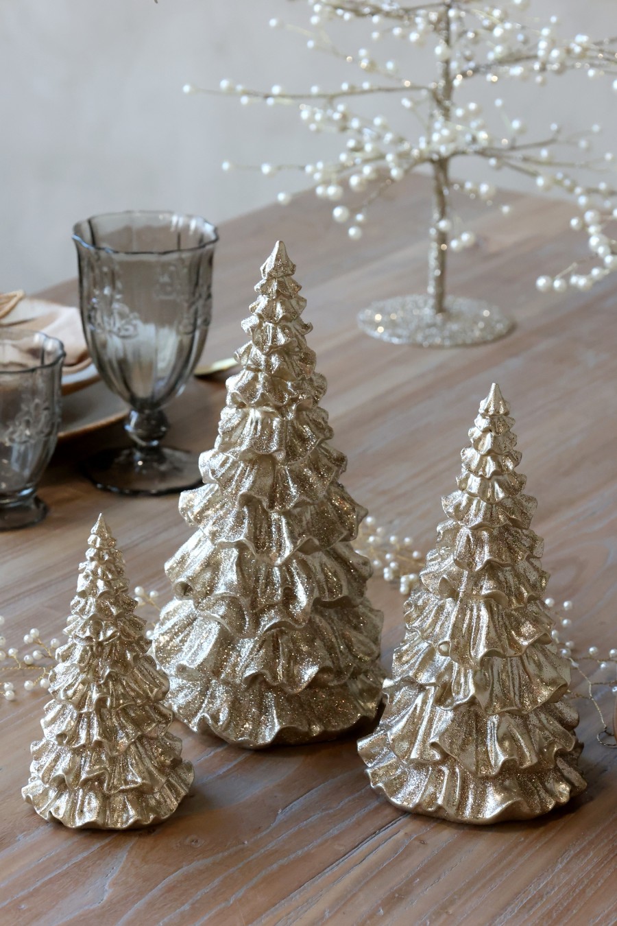 Vianočný stromček s glitrami Champagne 15 cm