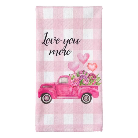 Ružový uterák pre hostí s vintage autom a nápisom Love You More