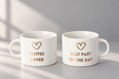 Bielo-zlatý hrnček Morning Quotes s nápisom