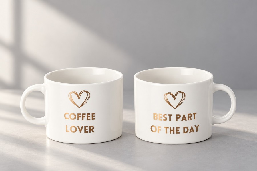 Bielo-zlatý hrnček Morning Quotes s nápisom