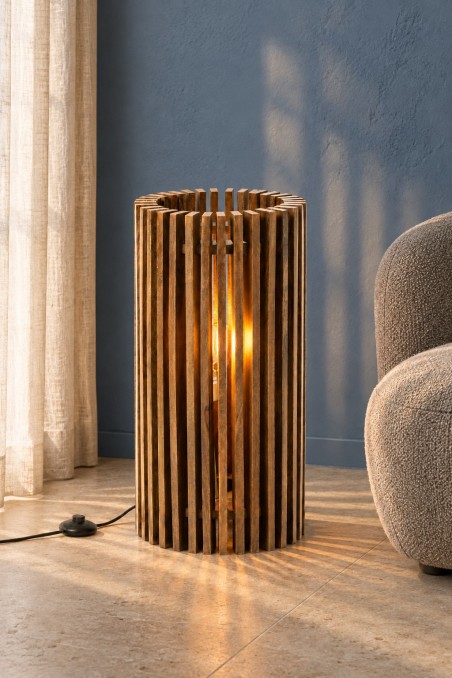 Stolová lampa z rebrovaného mangového dreva – hnedá, malá