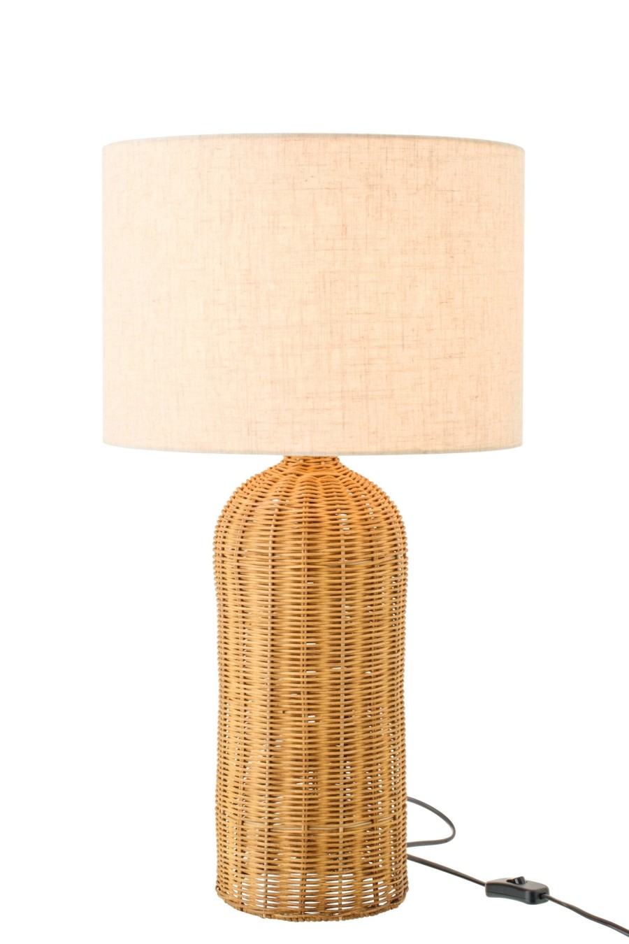 Stolová lampa Cylinder s pleteným valcovým podstavcom a smotanovým tienidlom