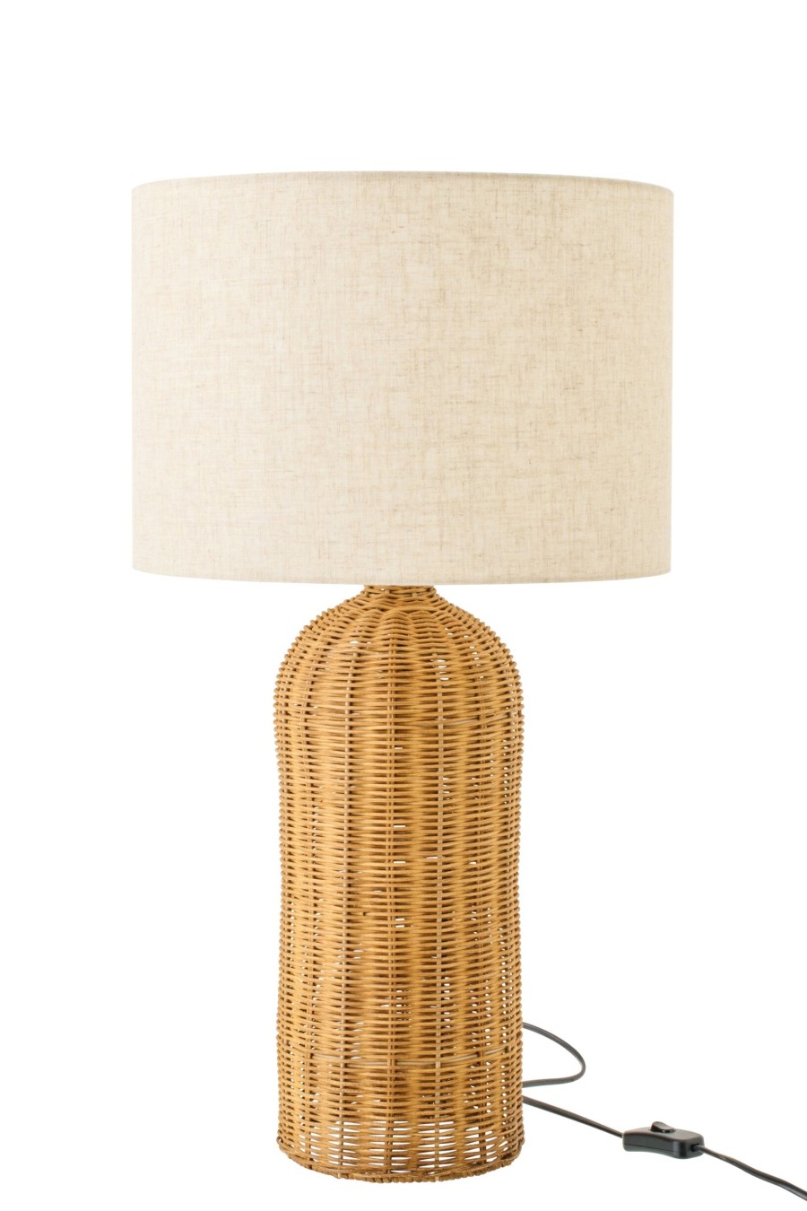 Stolová lampa Cylinder s pleteným valcovým podstavcom a smotanovým tienidlom