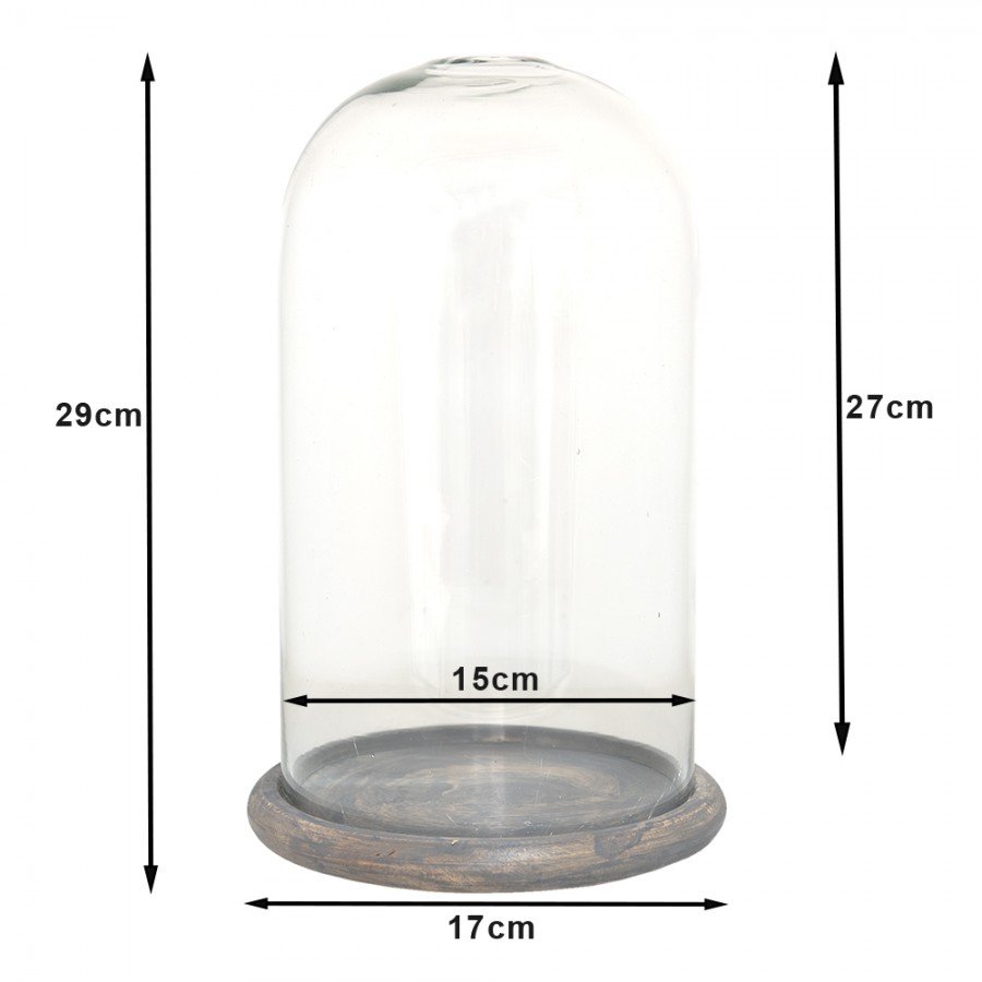 Sklenený poklop na drevenom podstavci Ø 17*29 cm